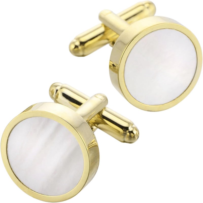 Jonwo Tuxedo Cufflinks and Studs Set Mother of Pearl Men Dress Cuff Links Buttons Set Formal Business Wedding - Image 1